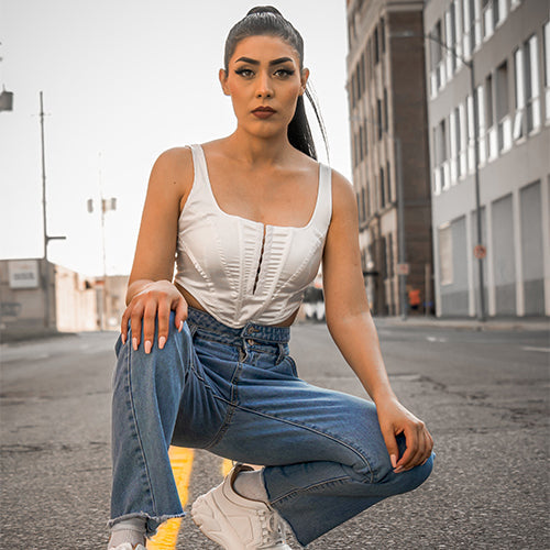 Rolanko Girls Jeans Denim Elastic Wasit Wide