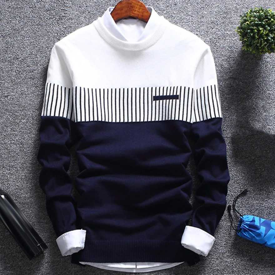 Striped Men Round Neck White T-Shirt