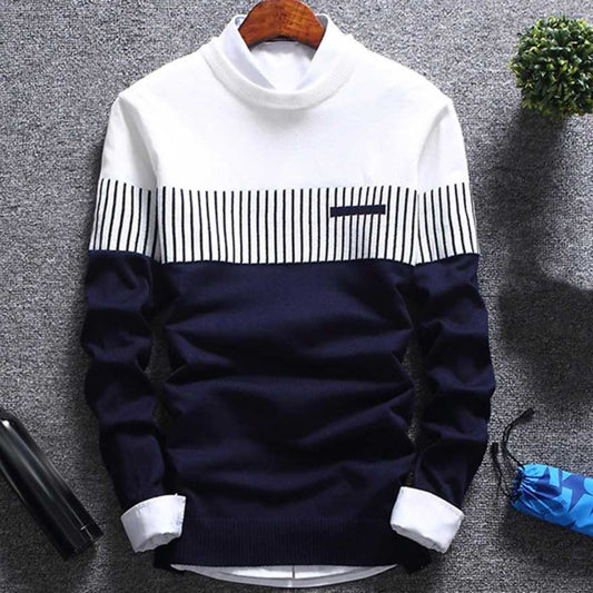 Striped Men Round Neck White T-Shirt