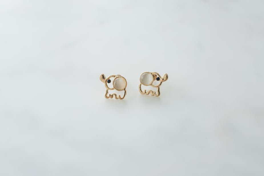 Gold Elephant Earrings-(4371055575138)