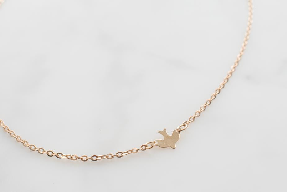 Gold Bird Necklace-(4371055542370)