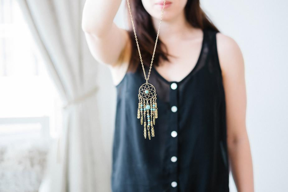 Dreamcatcher Pendant Necklace-(4371055444066)