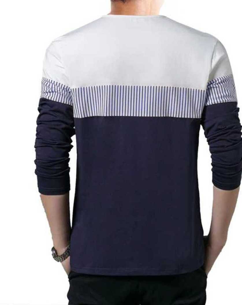Striped Men Round Neck White T-Shirt